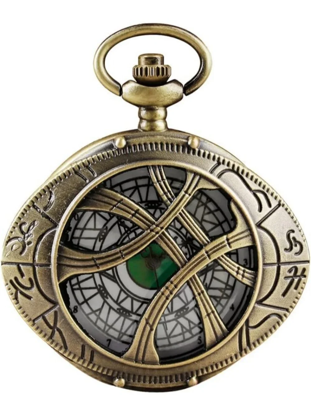 Men's Brown Analog Quartz Green Eyes Shape Pendant Necklace Round Pocket Watch